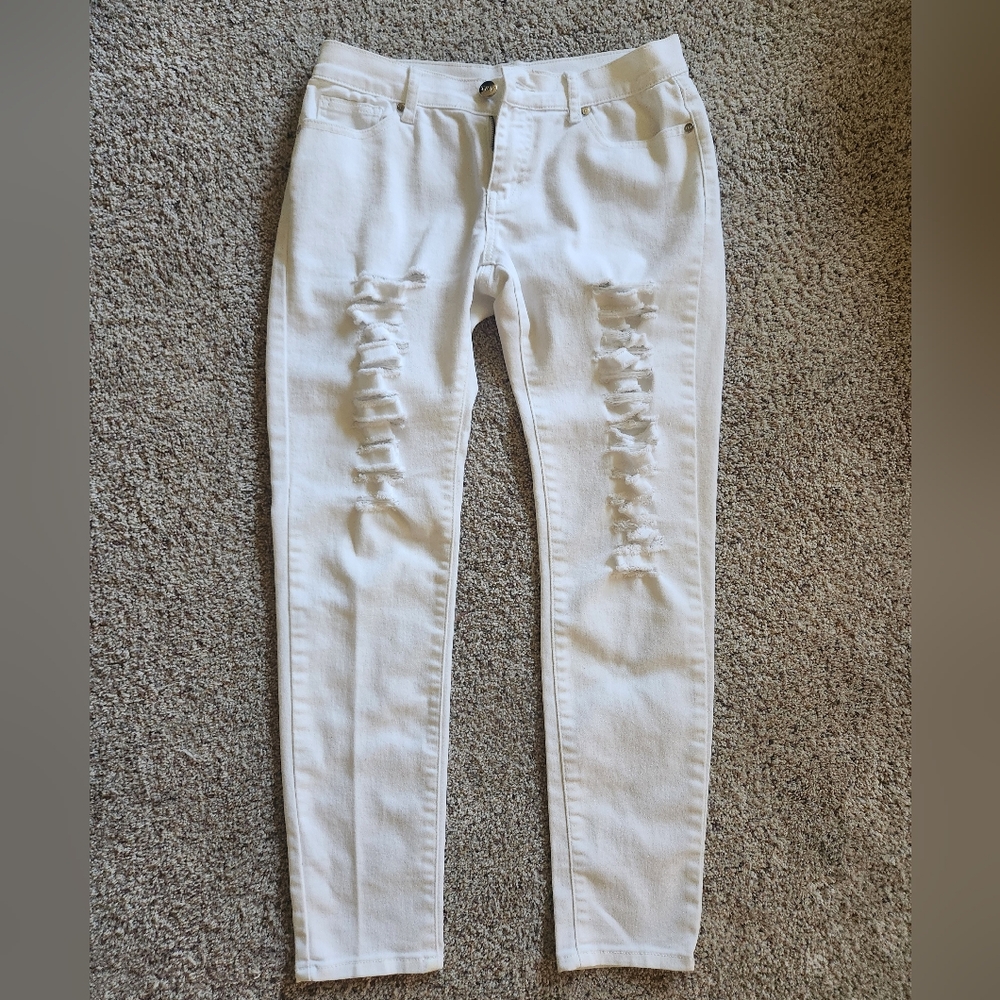 White Distressed Jeans 7/8